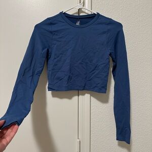 Garage Blue Fitted Long Sleeve Crop Tee